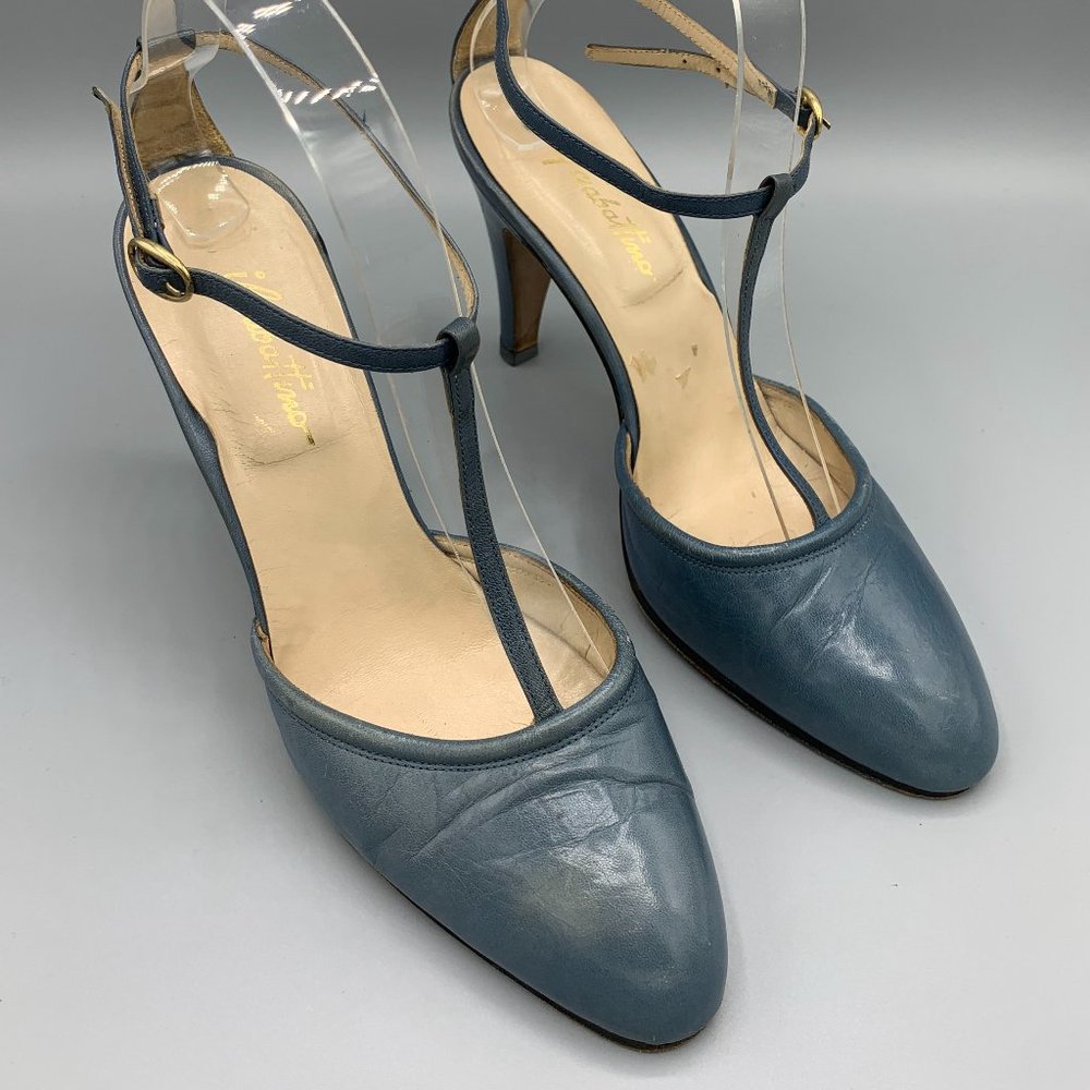 Vintage Blue Mary Janes in Leather (37)  - FL-SH-066